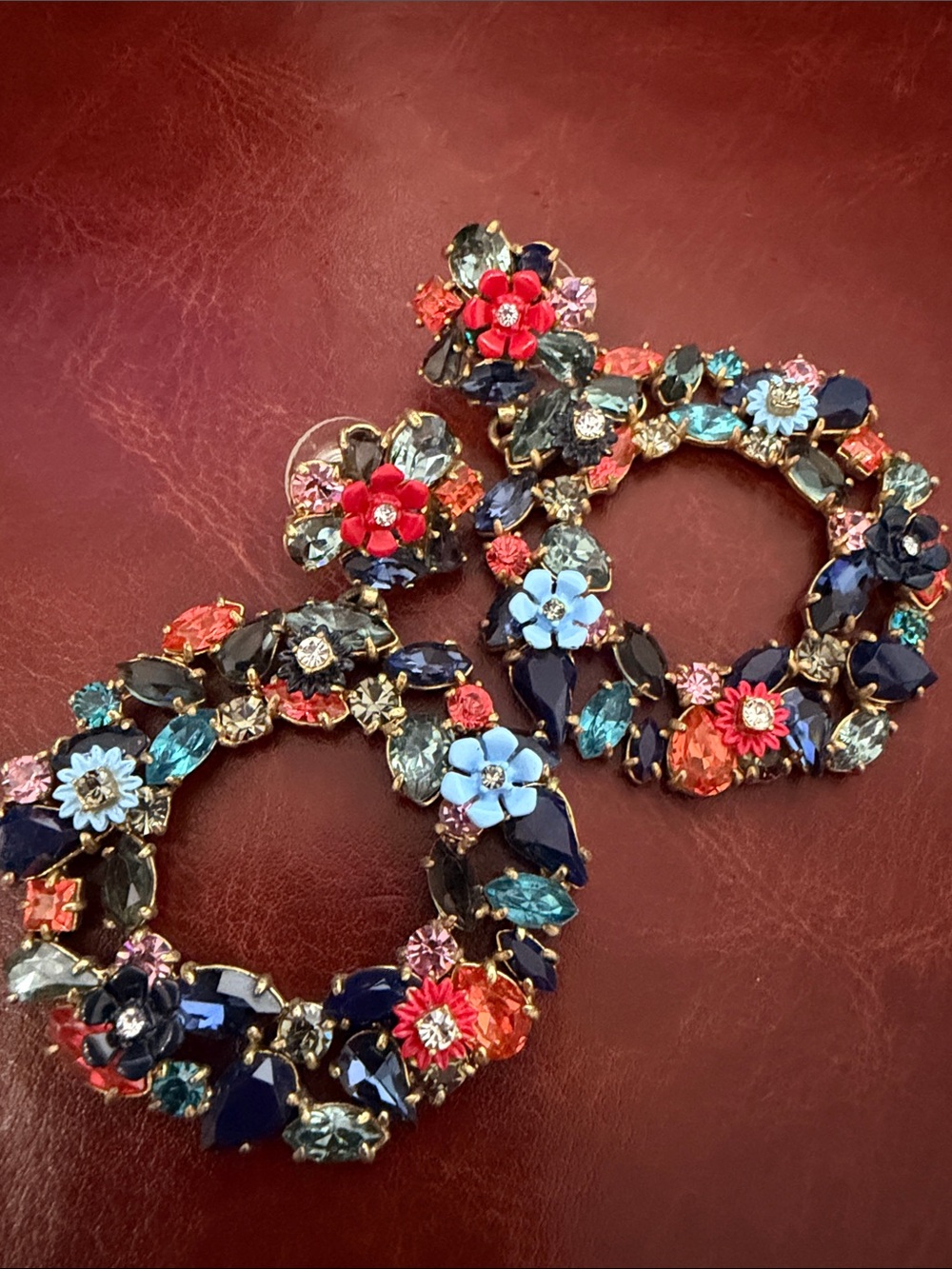 J. Crew Floral Multicolor Crystal Hoop Drop Earrings